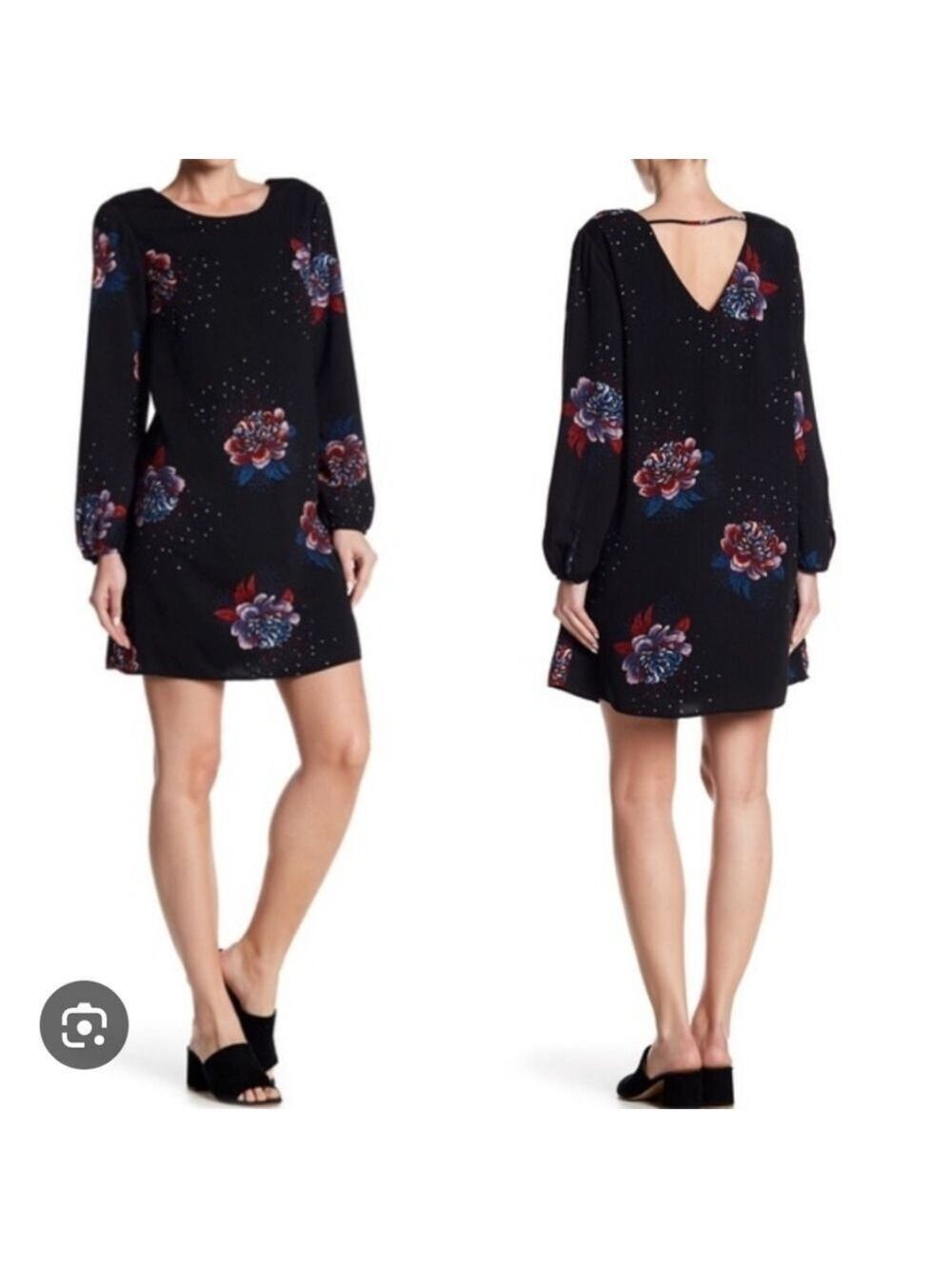 Dex Navy Sheath Dress with Pink Floral Print | Size L | Lined